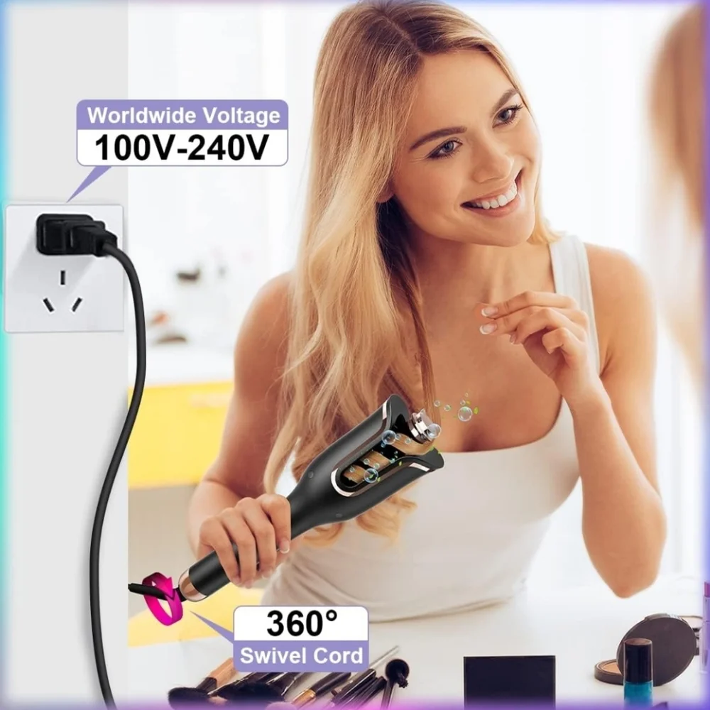 Automatic Hair Curler, Curling Iron 1 inch Large Rotating Barrel,‎ 4 Temperature